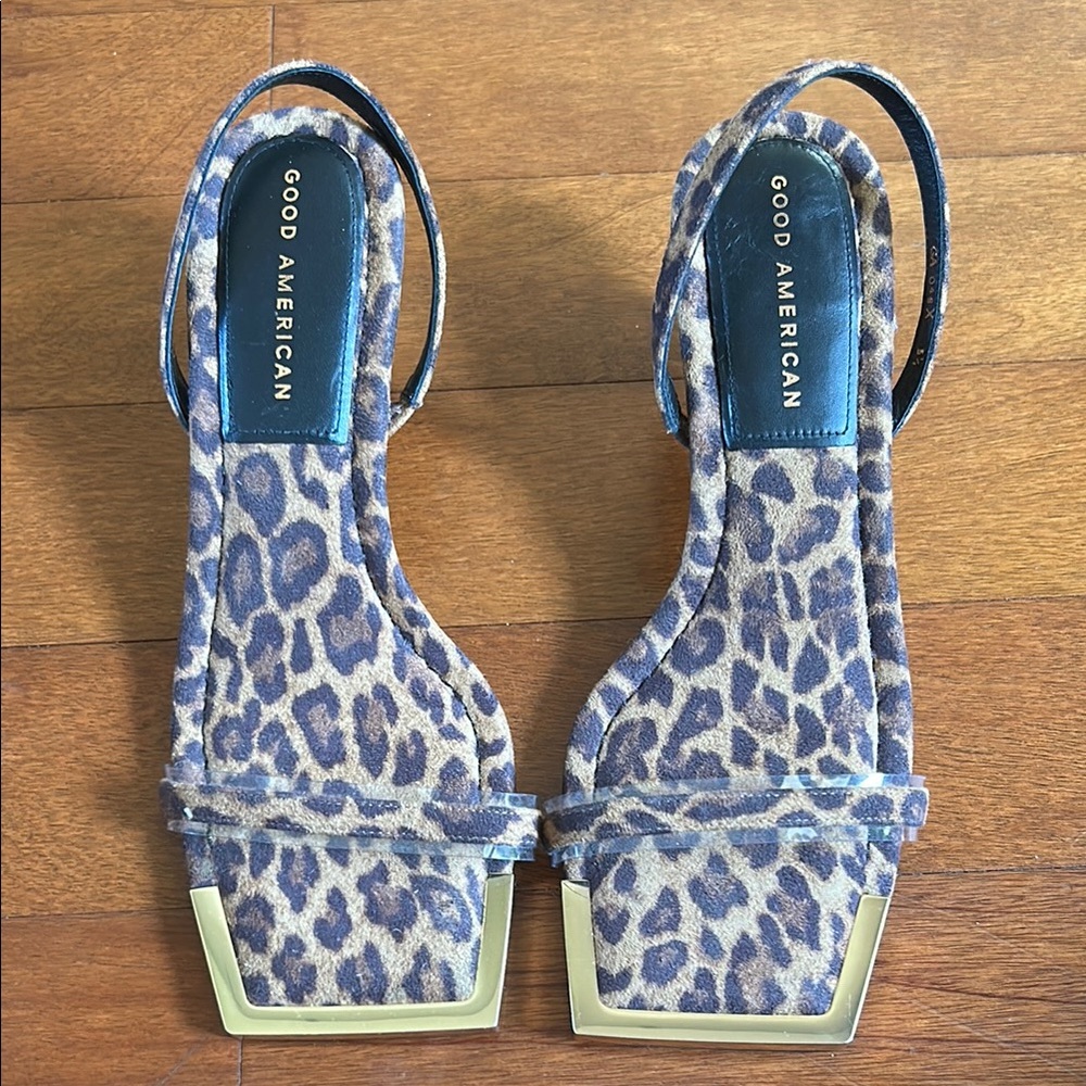 Good American Brown Leopard Sandals